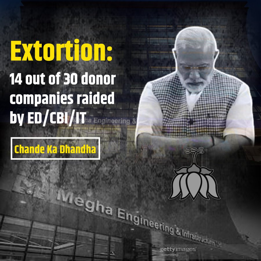 DisitalHimanshi's tweet photo. Modi ji's #ElectoralBondScam is proof that the BJP Government was running an extortion racket.
Donate to the BJP and you will get business, remain honest and be ready to face the brunt of the ED/IT.
#चंदा_चोर_मोदी #CJIDYChandrachud #PowerOfConstitution #AnswerNowModi #GodiMedia https://t.co/gkQ8apBsxg