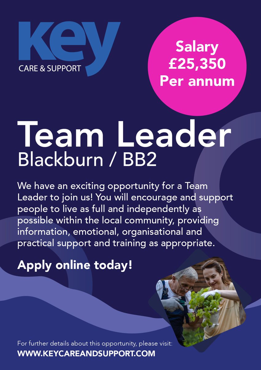 KeyCareOfficial's tweet image. #TeamLeaderJobs #blackburn #JobVacancyAlert
We have an exciting opportunity for a Team Leader in Blackburn. (A minimum of 12 months UK care experience is essential).
Please apply today!
keycareandsupport.com/jobs/team-lead…