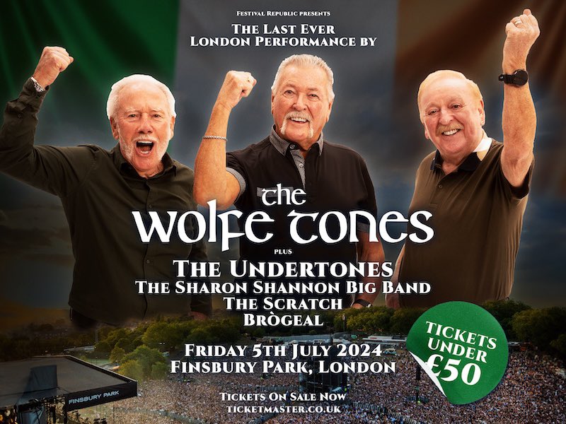 Tickets on sale NOW for @wolfetones at Finsbury Park 🙌 Catch them for their LAST EVER London performance on 5th July! Secure yours now for less than £50 via the link in our bio!