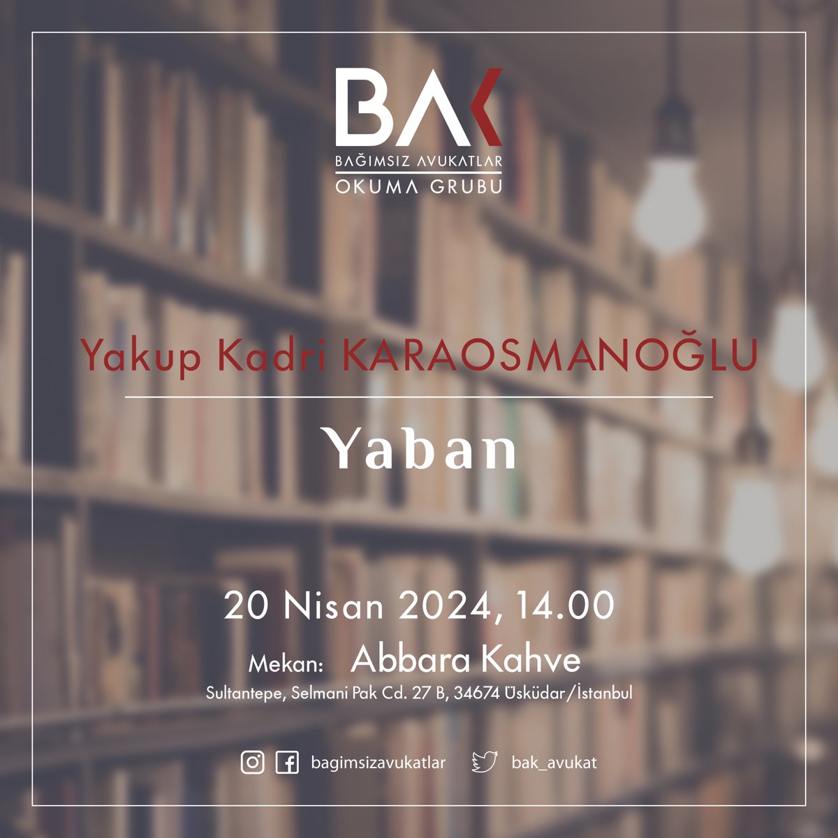 📚 “Bağımsız Okumalar”da Türk romanı yolculuğumuza Yakup Kadri Karaosmanoğlu’nun “Yaban” adlı eseriyle devam ediyoruz. 🗓️ 20 Nisan 2024 Cumartesi ⏰ 14.00 📍 Abbara Kahve, Üsküdar