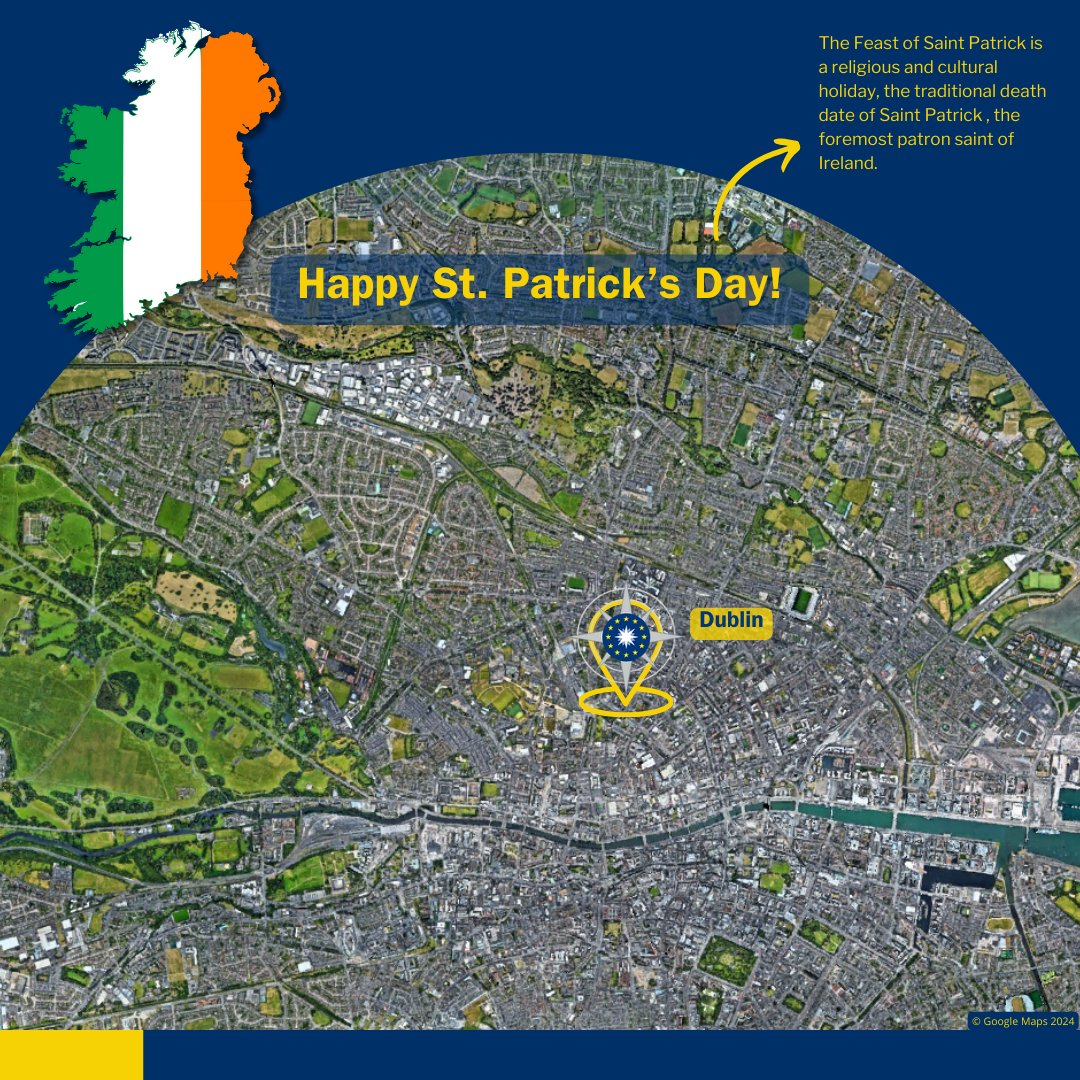 Happy #StPatricksDay to our friends & colleagues from #Ireland 🇮🇪 👁️📍 Satellite image of #Dublin #EUfamily #EU #europeanunion