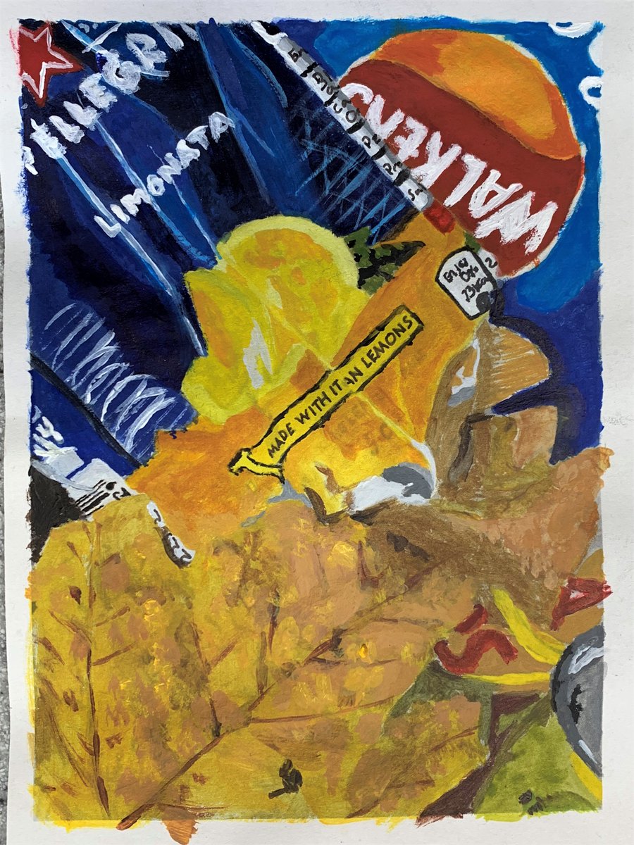 Stunning Yr11 paintings on the theme of Pollution - reflecting and commenting on excess packaging and waste
#Painting #Art #Yr11 #Pollution #Waste