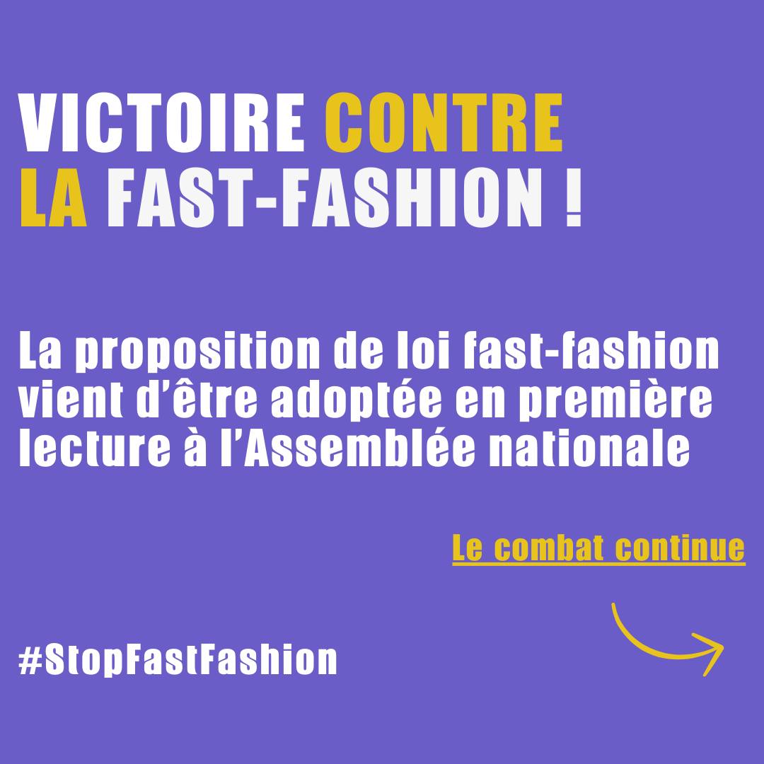 On la réclamait depuis des mois avec la coalition #StopFastFashion : la proposition de loi visant à réduire l’impact environnemental du textile a été adoptée hier à l'unanimité en première lecture à l'Assemblée nationale ! 🙌

⬇ ⬇ ⬇