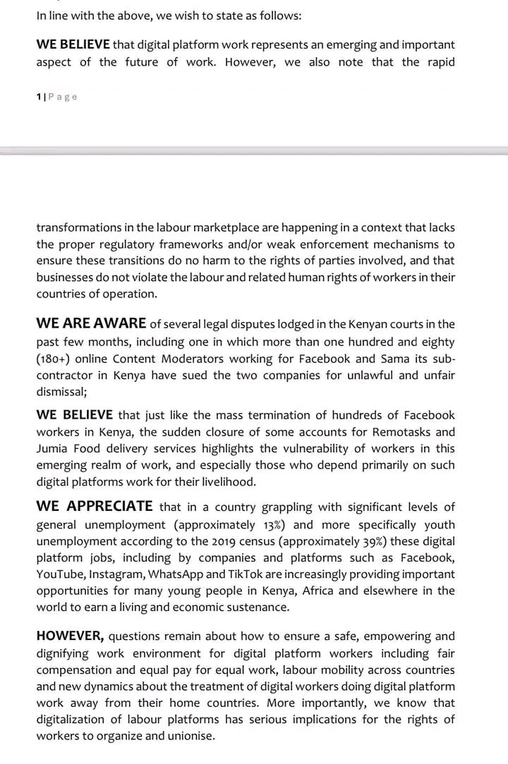 KariobangiSJC's tweet photo. Press statement release over the State of Digital Jobs in Kenya and welfare of workers.
#ModeratorsMatter
#DigitalWorkMatters
#EqualRightAndJusticeForAll. https://t.co/sxY9K2oVVF