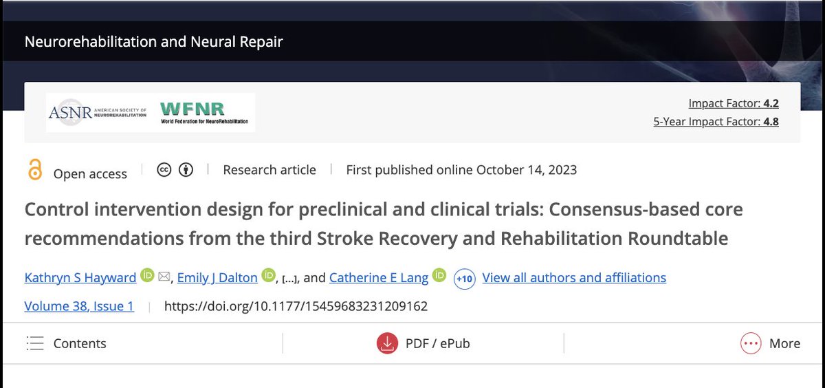 The third #Stroke Recovery and #Rehabilitation Roundtable provided consensus-based recommendations for designing control interventions for preclinical and clinical trials. Learn more in this #OpenAccess article in NNR! journals.sagepub.com/doi/full/10.11… #neurorehabilitation #neurotwitter