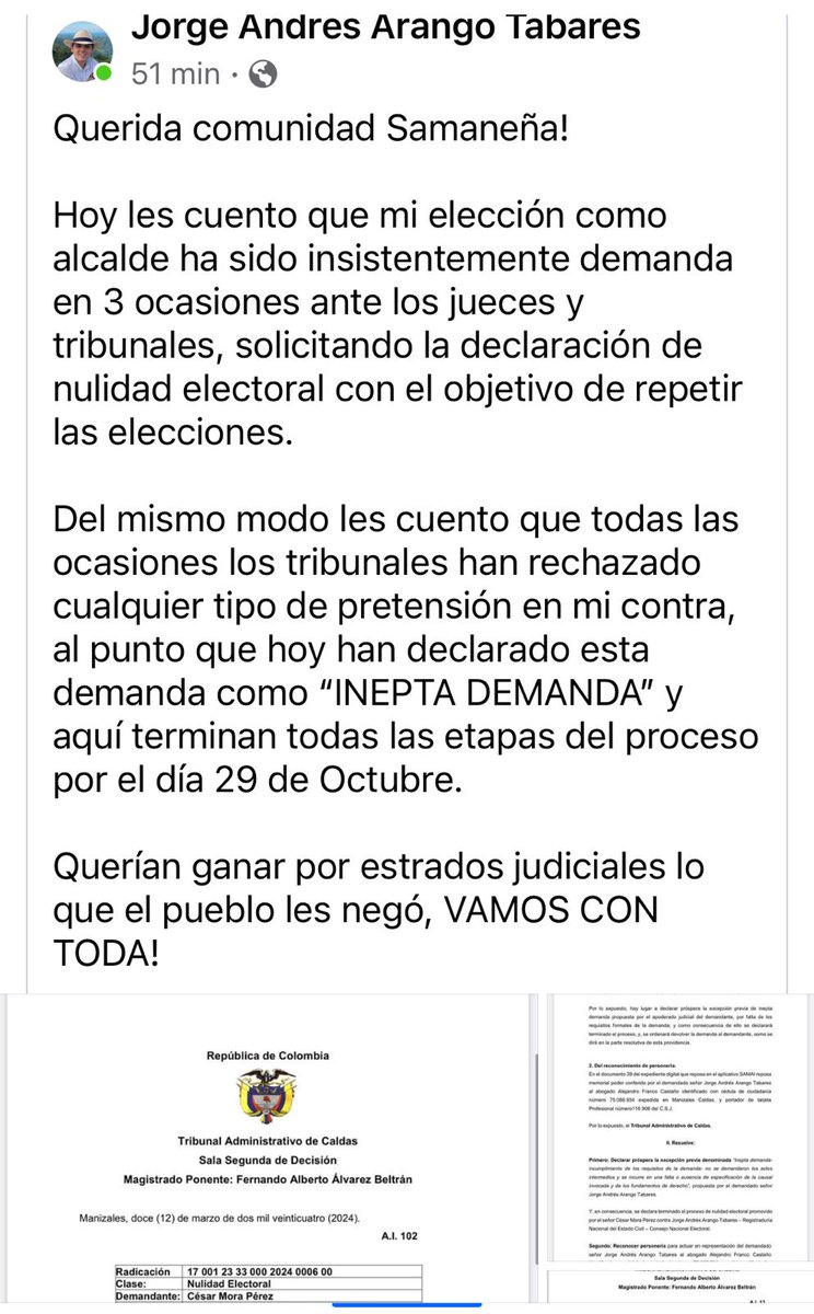 Dios bendice la voluntad del pueblo, pa'lante <a href="/Jorgeaat1998/">Jorge Andrés Arango Tabares</a> el tiempo siempre da la razón y Samaná quería un cambio.