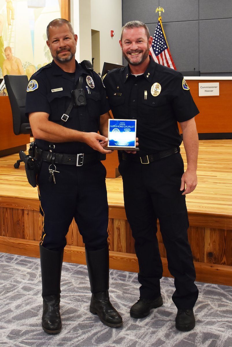 The Key West Police Department is proud to announce the selection of Officer Alexandre Gaufillet for Officer of the Year. Deputy Chief Randy Smith presented Officer Gaufillet with the honor, and Keys Federal Credit Union, sponsor of the award, presented him with a check for $500.