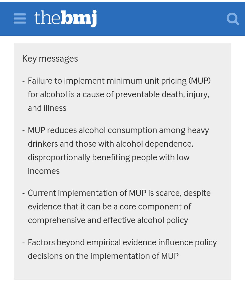 'Minimum unit pricing for alcohol saves lives, so why is it not implemented more widely?' asks @bmj_latest bmj.com/content/384/bm…