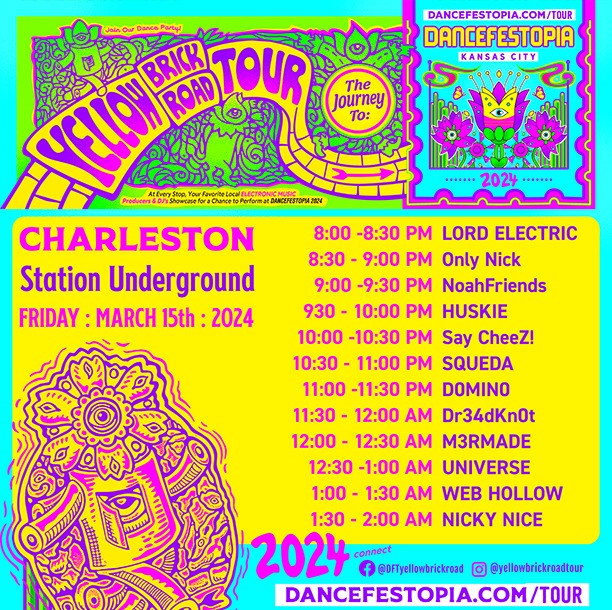 StationUDG's tweet photo. TONIGHT in Charleston 🎉 The Yellow Brick RD tour is going down from 8-2am @ The Purple Buffalo 🔊 https://t.co/GyX8ONZwC4