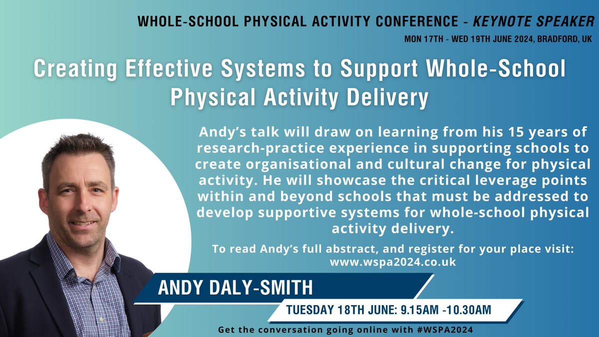 Looking forward to delivering my keynote at the #WSPA conference. Drawing on cross-European learning on shaping education systems to support whole-school physical activity programme delivery, book tickets: wspa2024.co.uk early bird deadline 29th March 5pm (GMT)