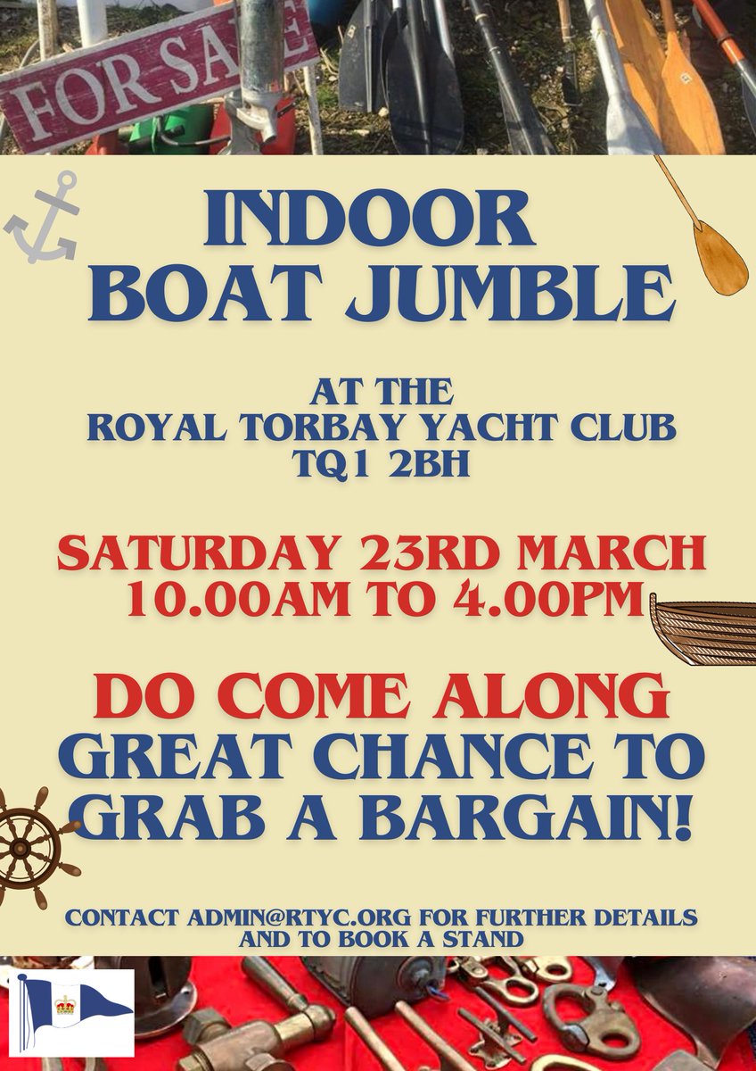 ⛵ Boat Jumble ⛵ ⚓ Royal Torquay Yacht Club 🗓️ 23 March 🕰️ 10 - 4