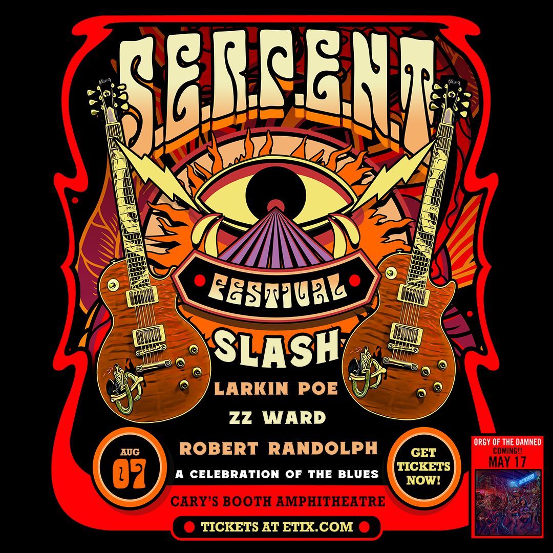 ON SALE NOW! 🐍🎸@Slash’s S.E.R.P.E.N.T Festival is coming to KBA on August 7th. Celebrate the blues with an all-star line up featuring @LarkinPoe, @ZZWard, @robertrandolph. VIP Packages are available buff.ly/49Qn38h