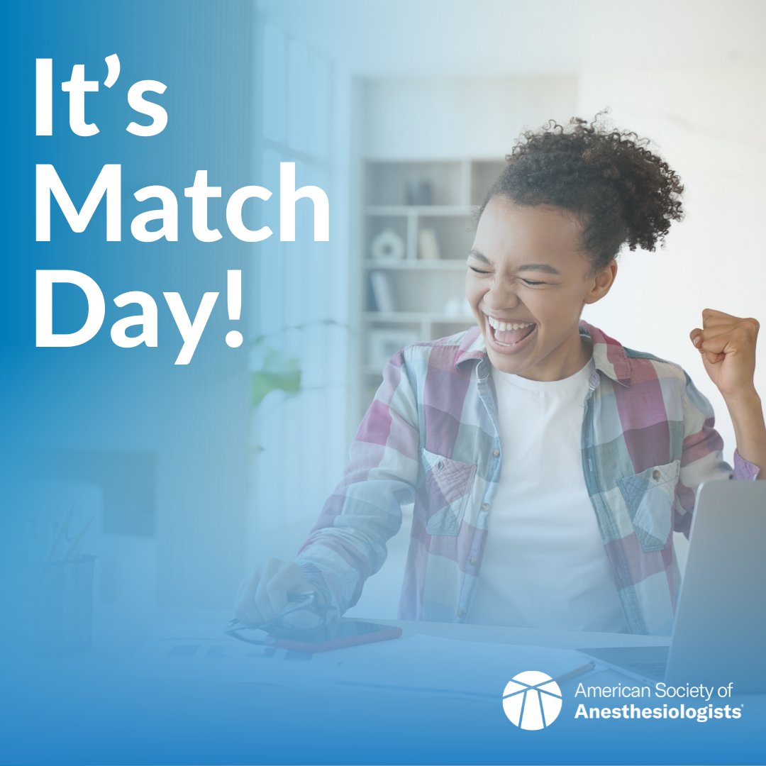 It’s MATCH DAY! Congratulations to all of the medical students who matched into #anesthesiology! Welcome to the specialty. #MatchDay #MedStudentTwitter