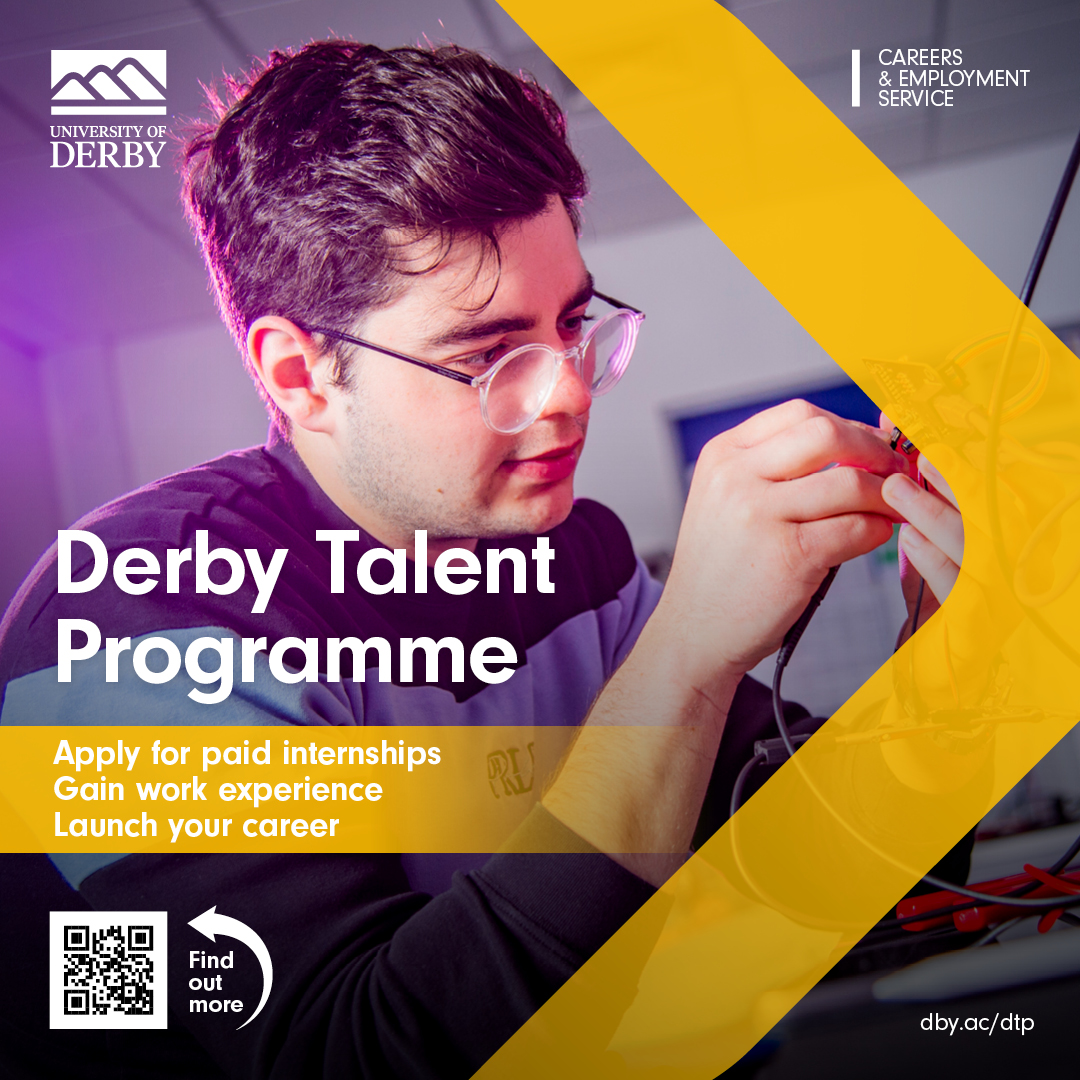 If you are looking for part-time, paid industry experience, we are hiring now! 
Our roles include an 80-hour Meditation and Wellbeing Impact and Evaluation Intern. 

Find out more: ow.ly/mWP050QSbEQ
Applications close 19th March.

#DerbyTalentProgramme
@derbyunistudent