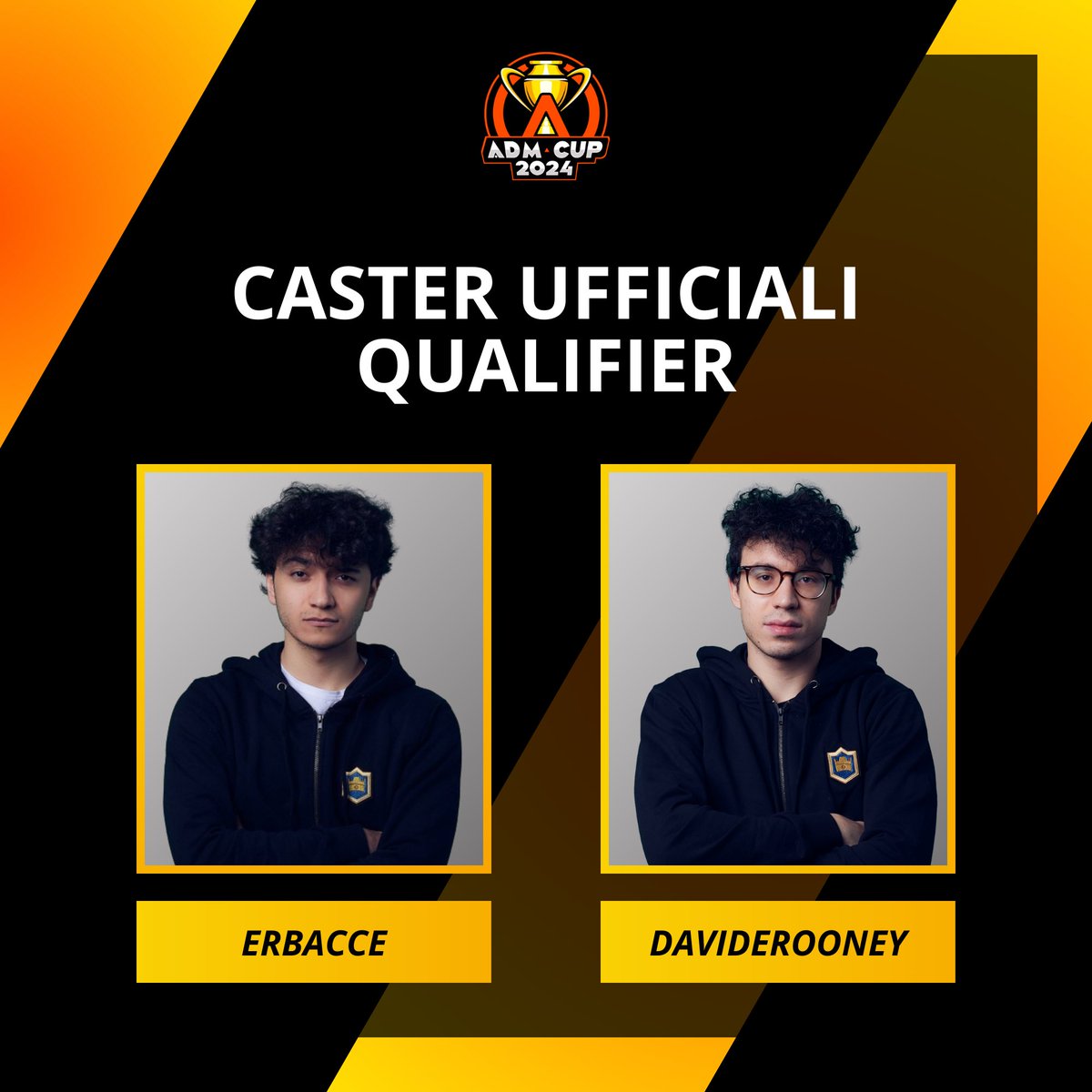 ⚫️ 𝐂𝐀𝐒𝐓𝐄𝐑 𝐐𝐔𝐀𝐋𝐈𝐅𝐈𝐄𝐑 🟠

Con grande entusiasmo 😎, annunciamo i caster dei tornei in-game 🗡️🔥

🎙️ <a href="/ErBacceCR/">ErBacce</a> 🇮🇹
🎙️ <a href="/Davide_Rooney/">DavideRooney</a> 🇮🇹

I due, oltre a essere i recenti protagonisti della Nazionale Italiana 🇮🇹🏆 e freschi detentori del codice creatore Supercell ©️🟢,