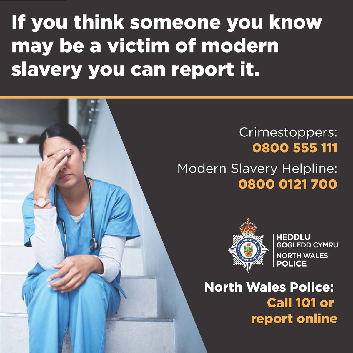 #SpotTheSigns of modern slavery: 👉 Working in excess of normal hours 👉 Being “on call” 24 hours a day 👉 Poor living conditions Report modern slavery online ➡️ orlo.uk/d17GF Or via CrimeStoppers 📞 08000 555 111 #OpAidant