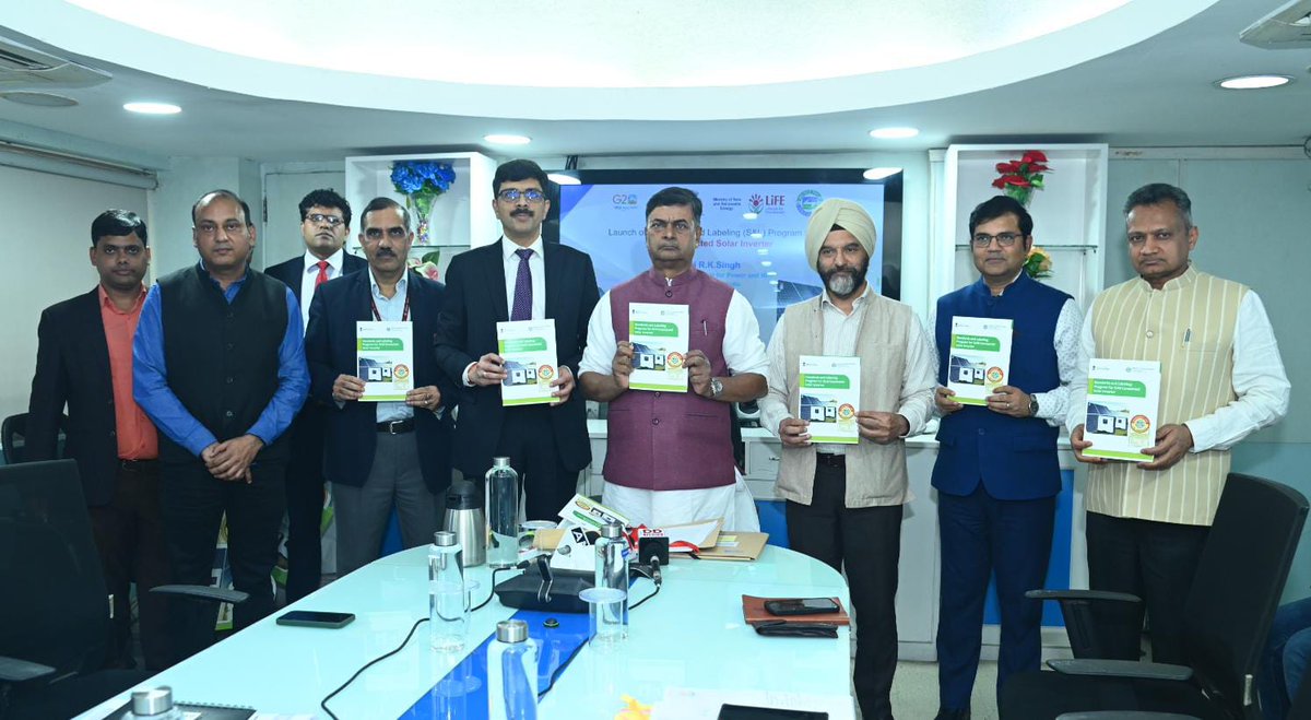 Hon'ble Minister of Power and New & Renewable Energy Shri @RajKSinghIndia today launched the 'Standards & Labeling Program for Grid Connected Solar Inverter' developed by the Bureau of Energy Efficiency (@beeindiadigital). (1/3)