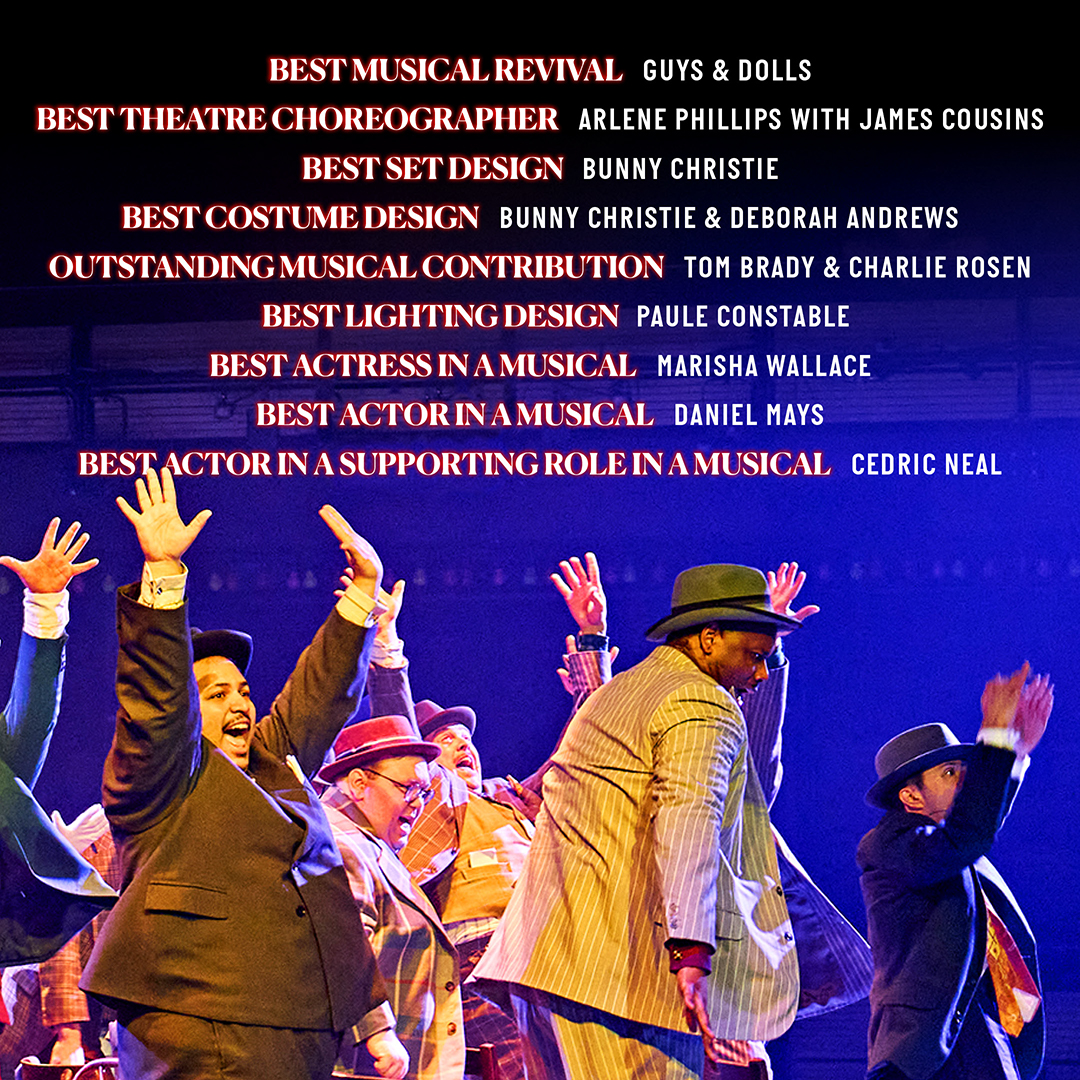 We're so thrilled that Guys & Dolls has been nominated for a staggering 9 #OlivierAwards, including Best Musical Revival🎲