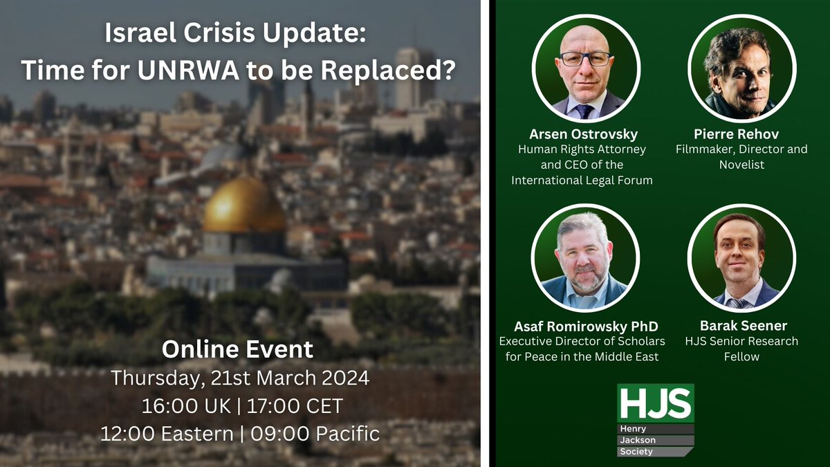 Really looking forward to taking part in this @HJS_Org panel next week (Thu 21st), together with colleagues @BarakSeener, @ARomirowsky & @reh0v, making the case why it is time for the Hamas proxy @UNRWA to be replaced & abolished, once and for all!