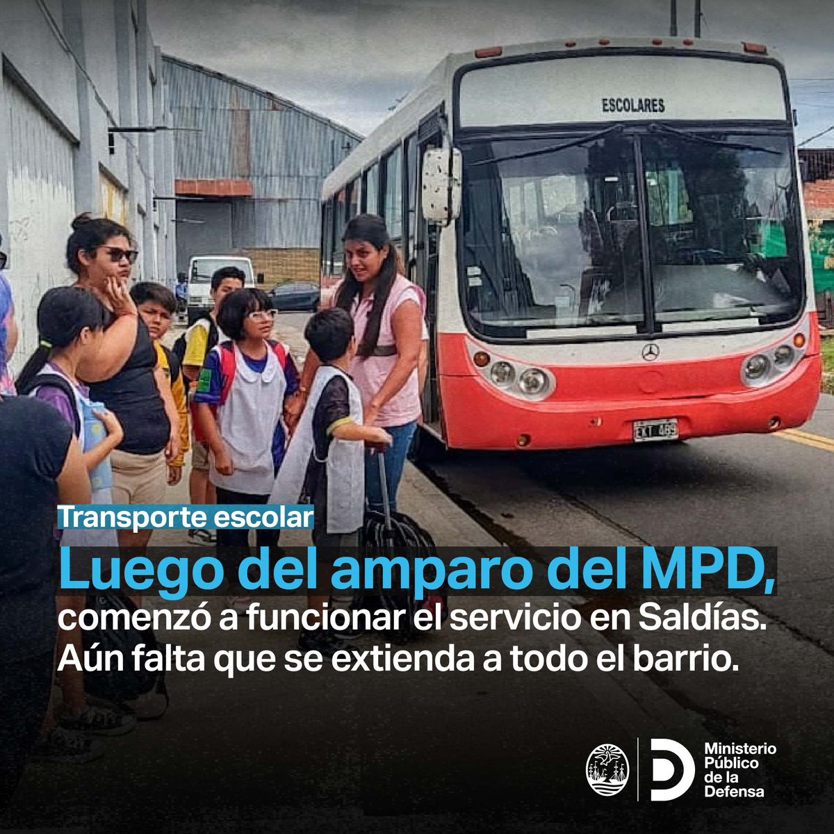 🚌A partir de un amparo que presentamos, el GCBA comenzó a garantizar el #TransporteEscolar, gratuito y seguro para niños y niñas de Saldías. 🧵👇