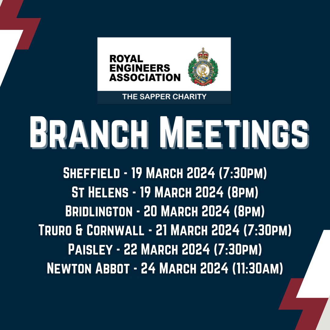 Please join us at one of our Branch meetings! Here you can see our upcoming meeting arrangement. We look forward to seeing you there! Find a branch to see where they meet: reahq.org.uk/branches/ #SapperFamily #Ubique