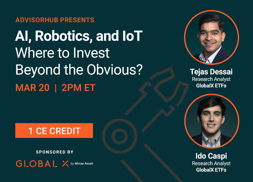 Join us for a great discussion on #ai, hashtag#robotics, and the internet of things with experts from Global X ETFs. ow.ly/zIth50QUh4M #wealthmanagement #etfs