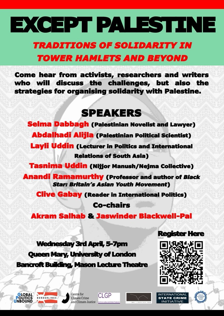 // EXCEPT PALESTINE // Traditions of solidarity in Tower Hamlets and beyond. Focussing on the long history of solidarity in Tower Hamlets and the cause of Palestinian liberation. Register here: ticketsource.co.uk/queen-mary/exc…