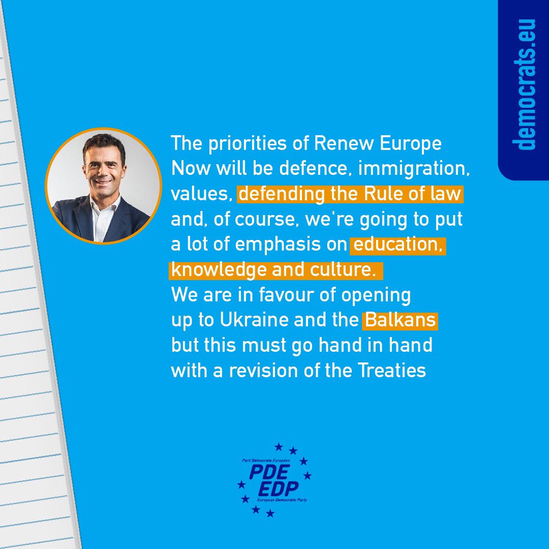 democrats_eu's tweet image. “This European election is, without rethoric, the most important election since the European Parliament was elected. It’s clear that our priority must be to build this powerful Europe.” 

Read today’s interview of @sandrogozi , our Team Europe member in the Renew Europe Now…