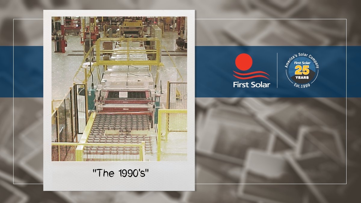 FirstSolar's tweet photo. As early CdTe thin film solar modules entered commercial production, processes required continuous improvement—an operating philosophy we continue to employ today. As it is often said, "success does not happen overnight."
#FirstSolar25 #AmericanSolar #throwback https://t.co/Ug9JPayHTB