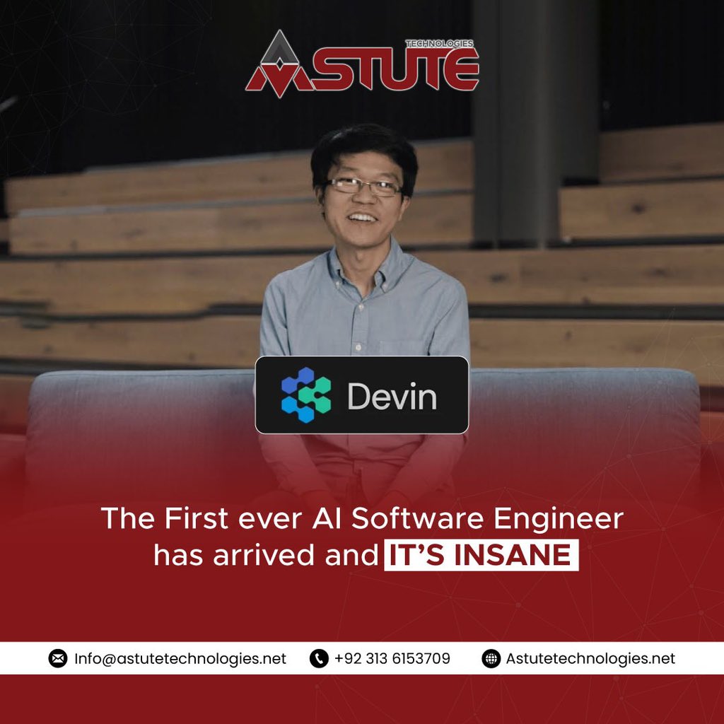 AstuteTech3's tweet image. Devin&apos;s creation represents the culmination of years of research and development in artificial intelligence, machine learning, and software engineering.
#Astute #Atutetechnologies #AstuteTeam #AIInnovation #MachineLearning #SoftwareEngineering #TechAdvancement #FutureTech #Devin