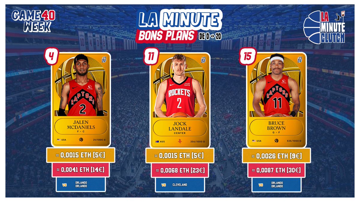 LaMinute_Clutch's tweet photo. ✅️ #LaMinuteBonsPlans
Ding dong, c'est l'heure des bons plans @SorareNBA 🧭
Voici les bonnes idées que nous avons dégoté pour vos teams pour la #GameWeek40
À dérouler pour voir nos explications 👇
Rt 🔄 like ❤️ le taff pour soutenir 🙏
1/6 https://t.co/lmegzLxZdf