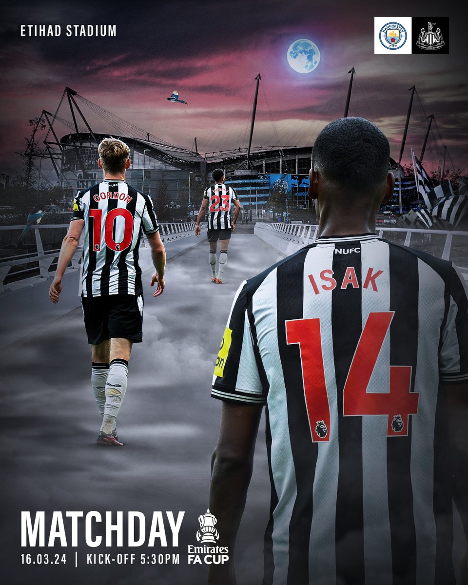NUFC's tweet photo. An FA Cup quarter-final at the Etihad. ✊

⚫️ HOWAY THE LADS! ⚪️ https://t.co/yNOeEVxofY