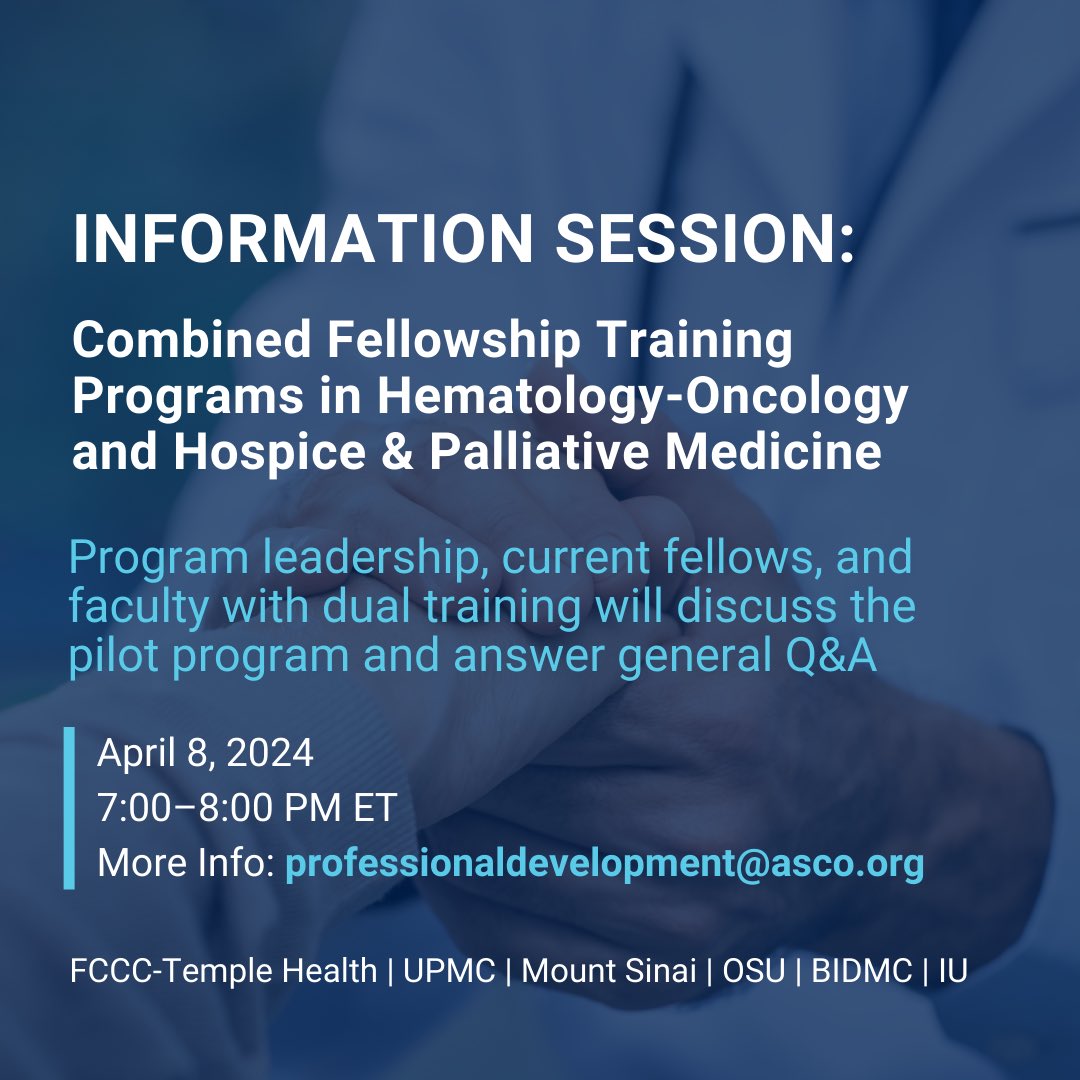 Don’t miss this virtual info session! All interested attendees are welcome. Program highlights: ·         Single NRMP match ·         Consolidated training ·         Integrated curriculum @ASCO @ASCOTECAG @OncMedEdCoP