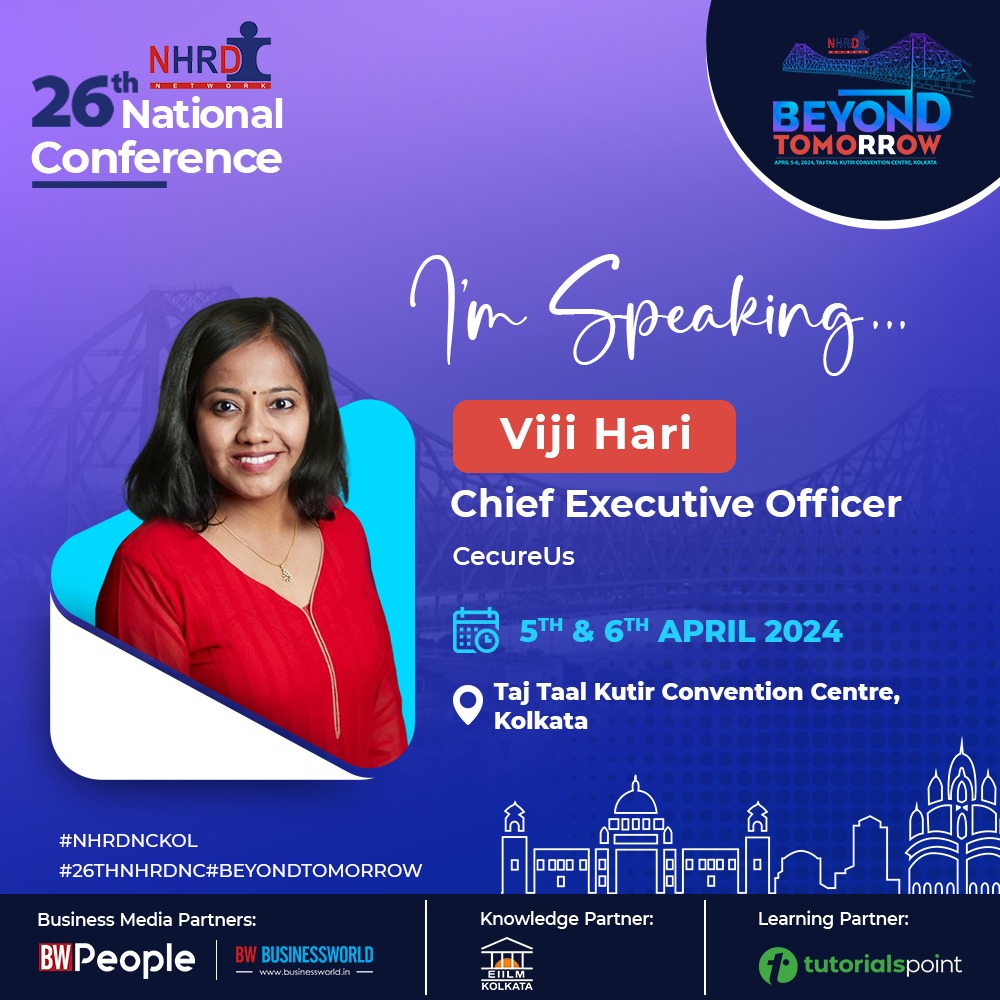 NHRDN's tweet image. Leading the Change, Shaping Tomorrow: Welcoming our Esteemed Speaker Ms. Viji Hari to the 26th NHRDN Conference!
Register Now: lnkd.in/gAmWt9ks
#NHRDConference2024 #NHRDNCKOL #tutorialpoint #BEYONDTOMORROW #kolkatachapter #EIILMKOLKATA #BWBUSINESSWORLD #bwpeople