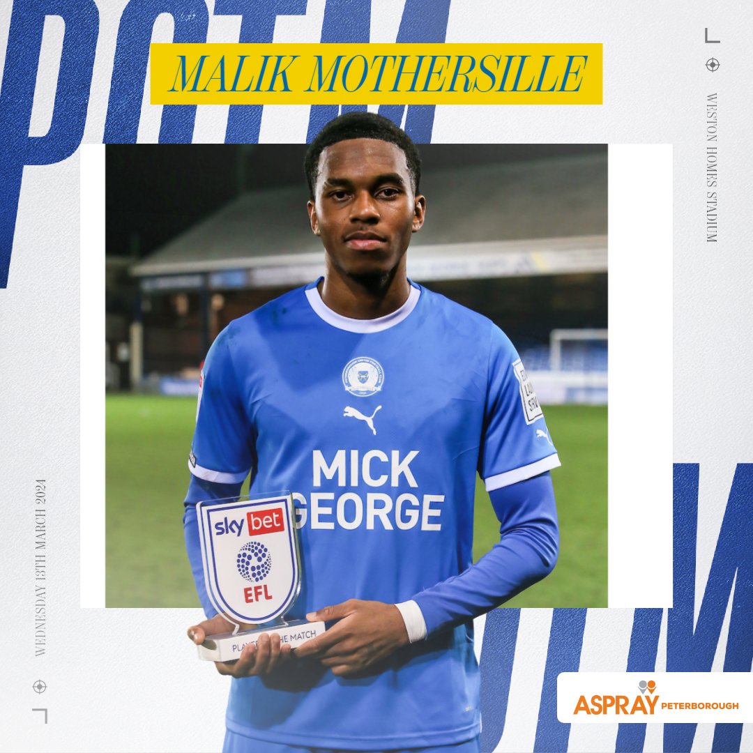 🏆 With 44% of the votes, your Player of the Match against Stevenage is Malik Mothersille. Well played Malik! 👇 Player of the Match brought to you by @AspPeterborough. #pufc