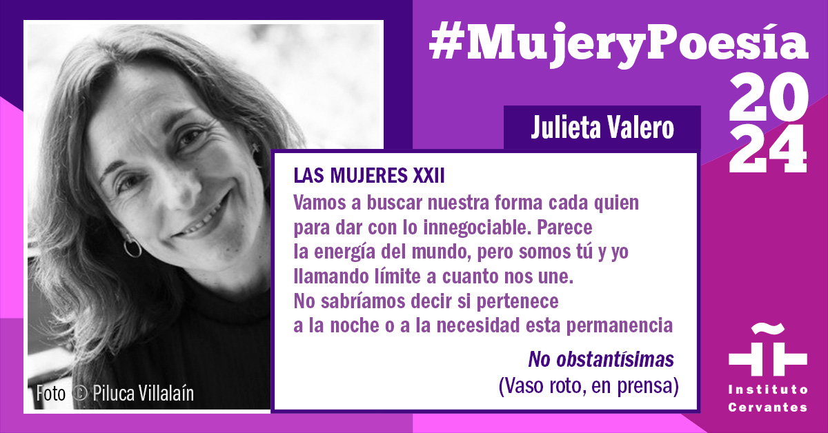 📚#NoObstantísimas, de #JulietaValero, ed.
@Vaso_Roto, en prensa.         
💜Comparte los versos de tu poeta favorita y súmate a la iniciativa de @Bibliotecas_IC de @InstCervantes, con la etiqueta #MujeryPoesía.
👉🏽cervantes.on.worldcat.org/search?querySt…
📅Hasta el 21 de marzo de 2024
#FelizFinde