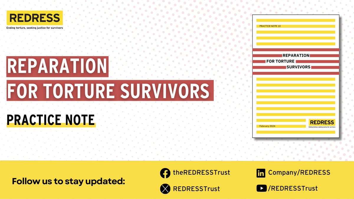 🔔NEW PRACTICE NOTE 🔔 Our new Practice Note provides a guide for practitioners on how to support the implementation of reparations on behalf of survivors of torture and other human rights violations. Download it here🔽 redress.org/publication/pr…