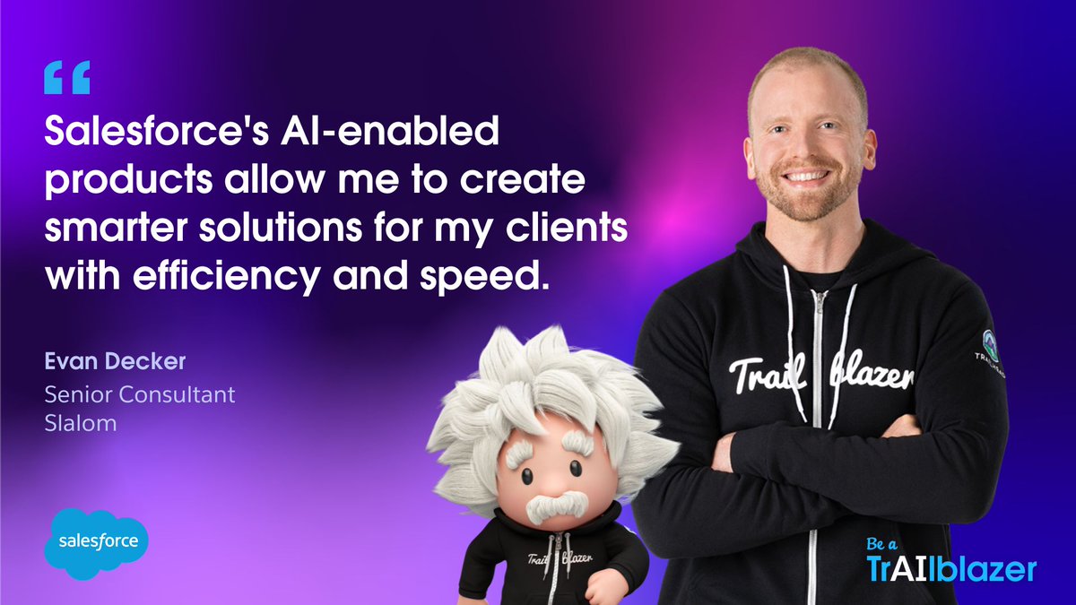 Be like @EvanDecker and unlock the unlimited potential of AI with Trailhead! ✨ Dive into brand new content where you can learn about AI and its real-world applications. 🤿 Start now ➡️: sforce.co/3TkuIo8 #BeATrailblazer