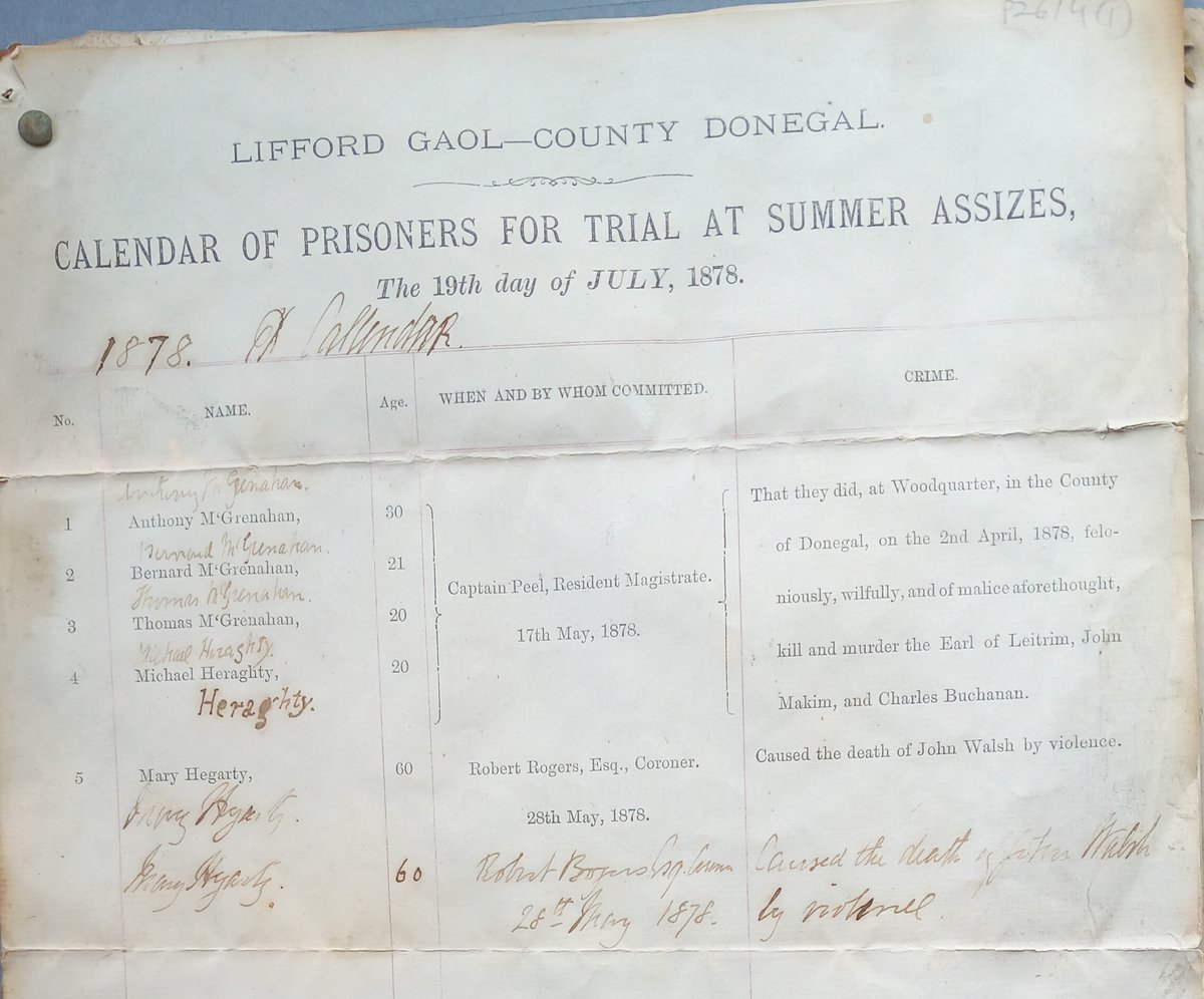 Prisoners sent for trial for killing of Lord Leitrim in July 1878, part of #Donegal Co. #Archives collection. Donated a few years ago.