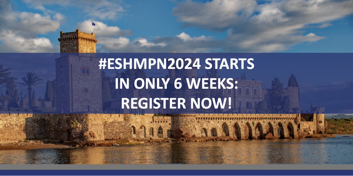 📣 #ESHMPN2024 STARTS IN ONLY 6 WEEKS! Let's meet on April 26th in Mandelieu-La Napoule 🇫🇷 REGISTER NOW ➡️ bit.ly/3PALAGS 10th Translational Research Conference MYELOPROLIFERATIVE NEOPLASMS Chairs: @jjkiladjian, @rosslevinemd, @jyoti_nangalia #ESHCONFERENCES #MPNsm