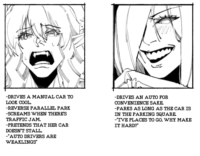 I think the other fun way to describe your OCs is by how they drive. 