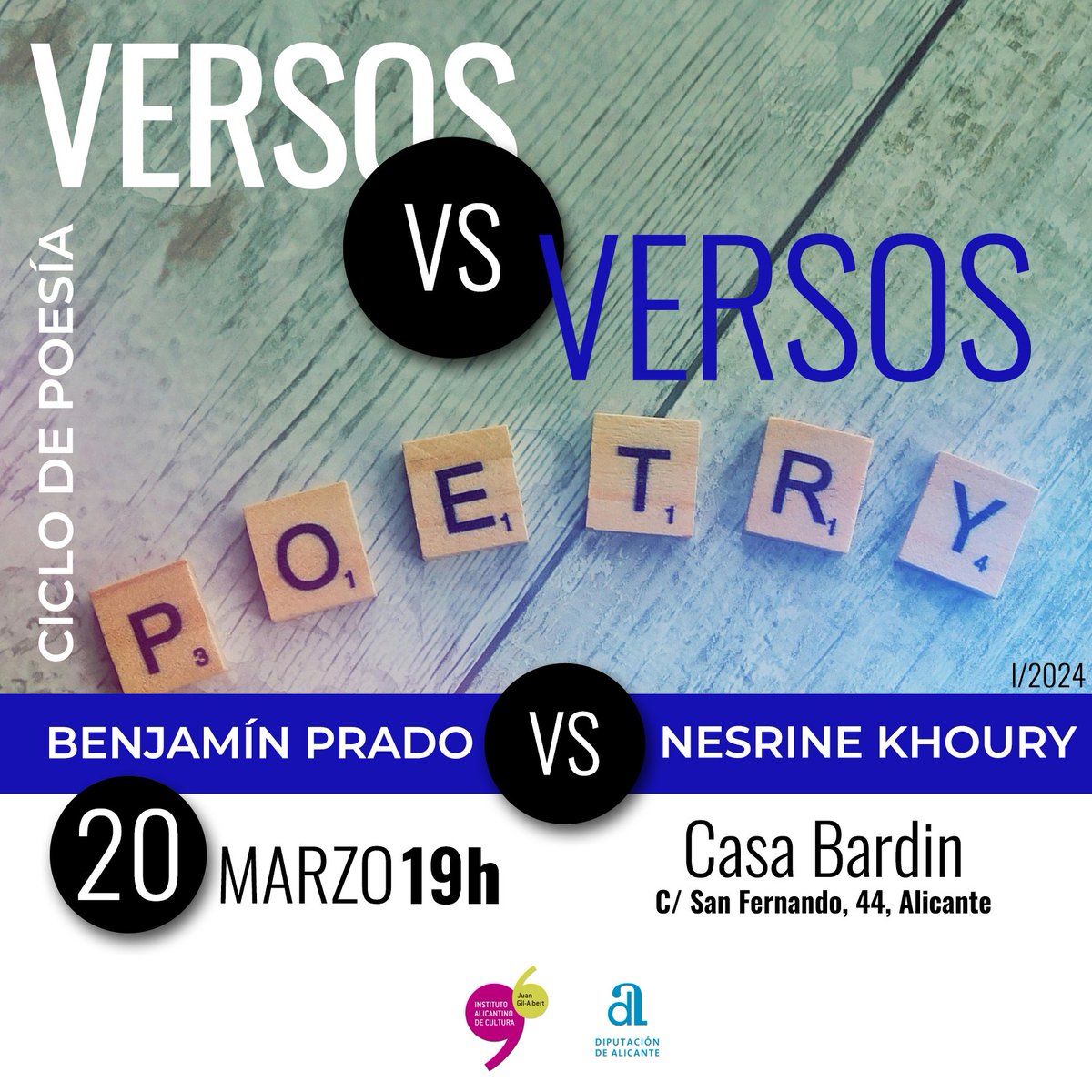 🔜 El 20 de marzo a las 19 horas tienes una cita con el ciclo de poesía “Versos vs Versos” con Benjamín Prado y Nesrine Khoury 📖 Participarán dos poetas de generaciones distintas. Dos formas de concebir la creación poética. #cultura #institutojuangilalbert #poesia