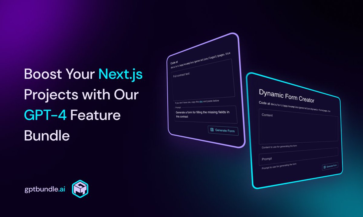 Excited to launch GPTBundle soon! 

Soon you'll be able to supercharge your <a href="/nextjs/">Next.js</a>  products with our GPT-4 feature bundle powered by <a href="/OpenAI/">OpenAI</a>'s API. Follow us on : producthunt.com/products/gptbu… via <a href="/producthunt/">Product Hunt 😸</a> <a href="/rrhoover/">Ryan Hoover</a>