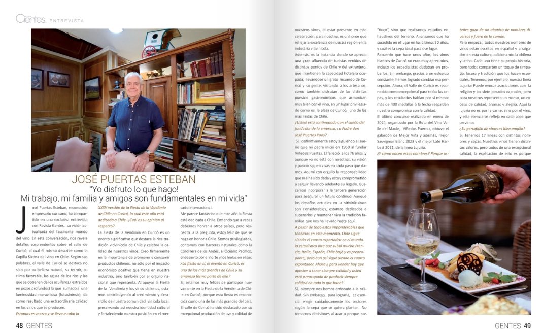 publuu.com/flip-book/2798…

En vista que se acerca la fiesta de la Vendimia. Revista Gentes le hizo esta entretenida entrevista a don José Puertas Esteban. Gerente general de Viñedos Puertas. Edición 140.-