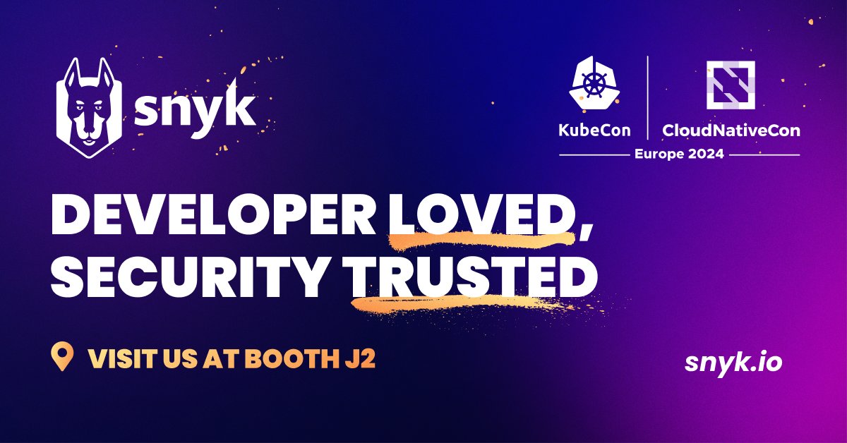 Snyk will be at #KubeConEU 2024, will you? Be sure to swing by booth #J2 to catch a demo with our tech partners, play a round of ‘whack a vuln’, and snag some awesome #Snyk swag! See you there! #DevOps #Kubernetes #Security