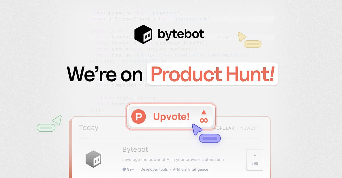 alanpodemski's tweet photo. We’ve been working on this lately but finally Bytebot (YC) is live on Product Hunt! 🎉

Bytebot simplifies and streamlines web scraping &amp; automation by translating natural language prompts into intricate browser tasks, from data extracting to form filling. https://t.co/XjJdHsjxjF
