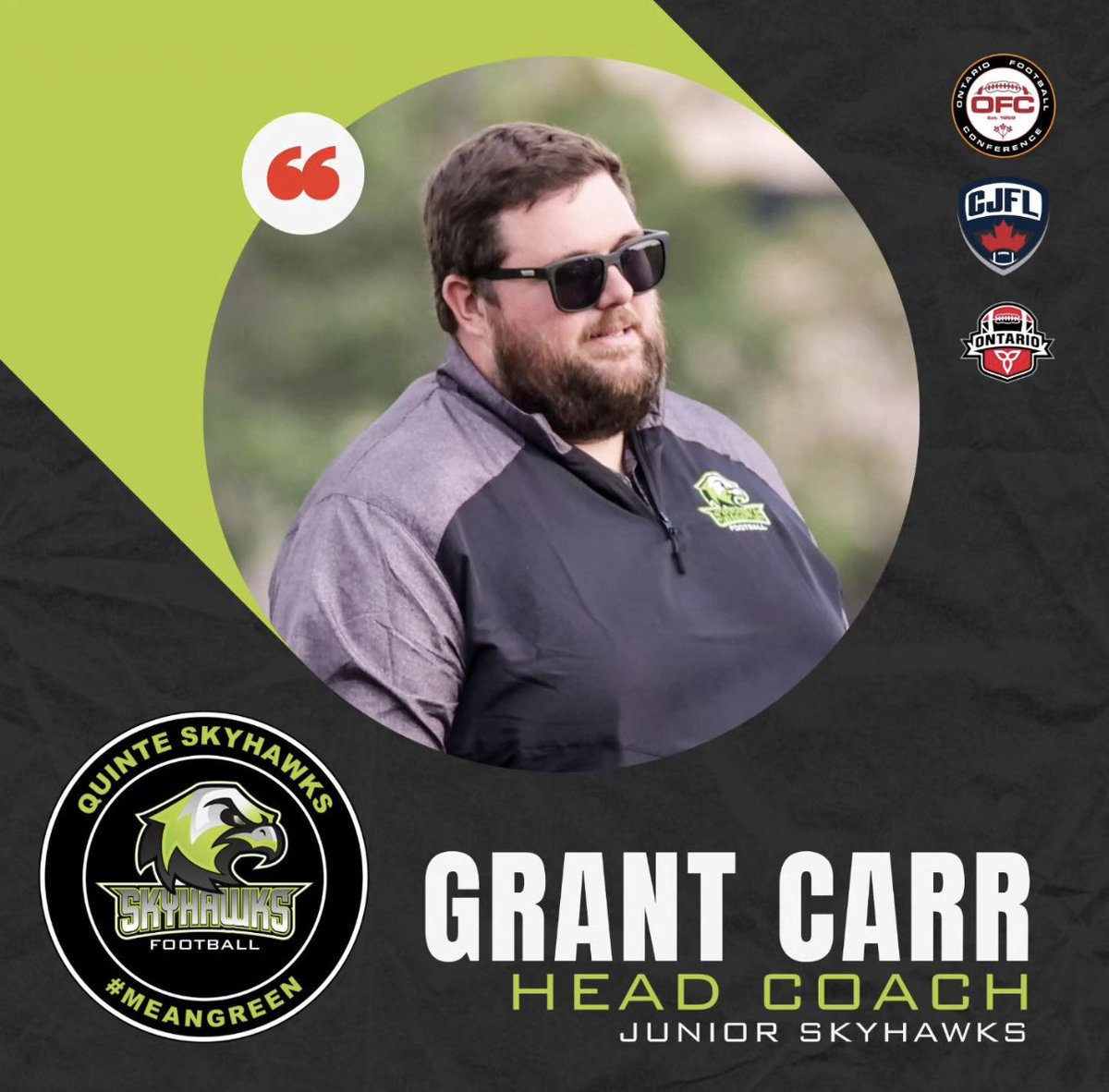 The Quinte Skyhawks have announced Grant Carr as the team's next Head Coach.

FULL STORY:shorturl.at/mvPY0

<a href="/SkyhawksFootbal/">SkyhawksFootball</a> <a href="/CJFLnews/">CJFL News</a> 

#OFCFootball #CJFL