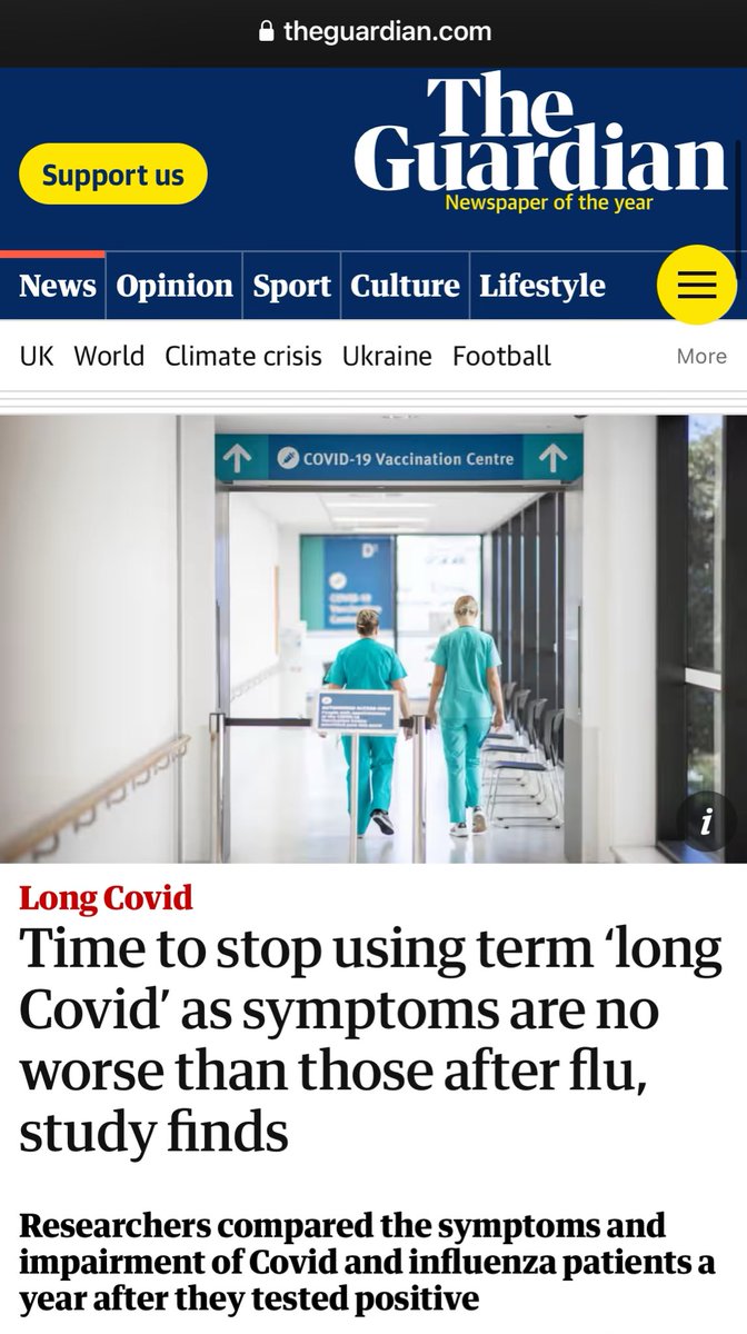 Prof Nisreen Alwan 🌻 (@dr2nisreenalwan) on Twitter photo Shame, shame, shame on <a href="/guardian/">The Guardian</a> for publishing such headline & on #LongCovidAwarenessDay of all days.
Study DID NOT find it’s time to stop using the term #LongCovid which shouldn’t be between quotation marks.
Ask yourself in whose interest this dismissal & stigmatisation is in. Shame, shame, shame on <a href="/guardian/">The Guardian</a> for publishing such headline & on #LongCovidAwarenessDay of all days.
Study DID NOT find it’s time to stop using the term #LongCovid which shouldn’t be between quotation marks.
Ask yourself in whose interest this dismissal & stigmatisation is in.