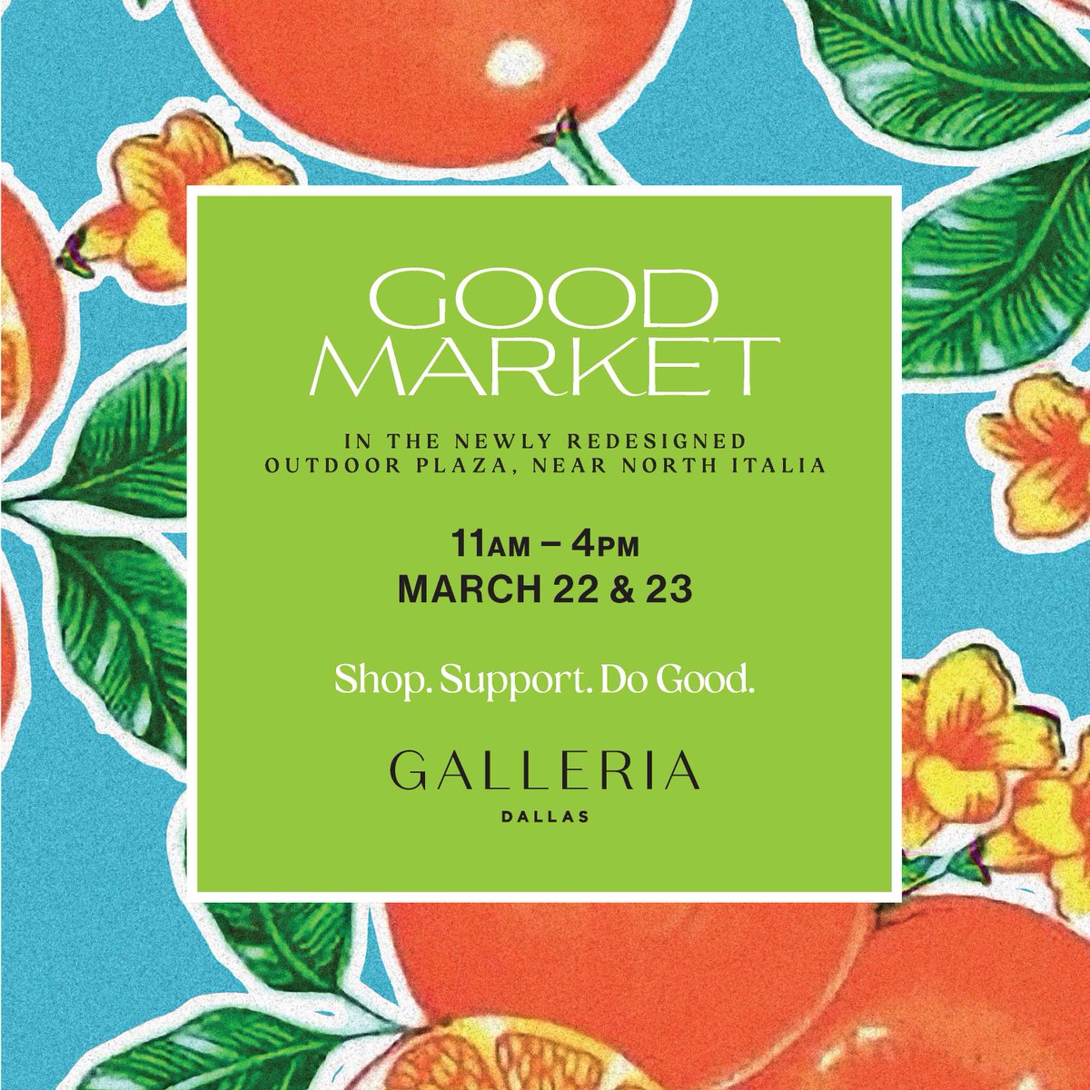 Good Market is right around the corner! Stop by from 11am-4pm on March 22 & 23 in our new Outdoor Plaza to shop products from unique local vendors and enjoy tasty bites from North Italia! 10% of sales from Good Market will be donated to @dallasarboretum, as our March partner. 🌸