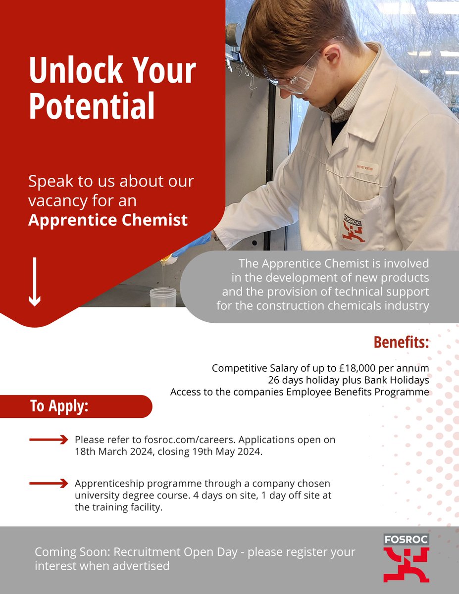 We are seeking an enthusiastic Apprentice Chemist to join our team at Tamworth, Stafffordshire. If you are interested in learning more about this opportunity, please follow the link eu1.hubs.ly/H0872kB0
